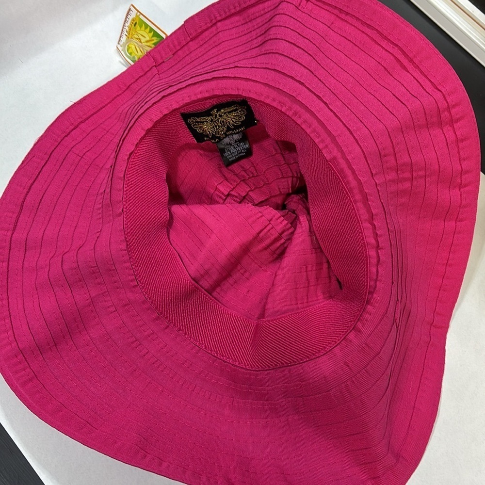 Angela & William Pink & blk Diva floppy Floral UPF 50+ sun Hat - Picture 11 of 13